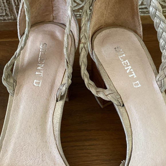 Anthropologie Silent D pale gold braided leather sandals block heel ankle strap - Picture 3 of 6